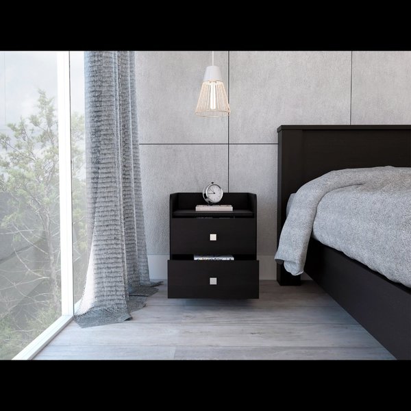 Tuhome Aura Nightstand, Metal Handle, Two Drawers, Superior Top, Black MLW6462